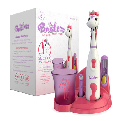 Brusheez Kids’ Electric Toothbrush Set – Safe for Ages 3+ | 2-Min Timer & 2 Brush Heads
