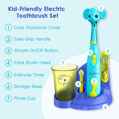 Brusheez Kids’ Electric Toothbrush Set for Ages 3+ – Ollie The Elephant
