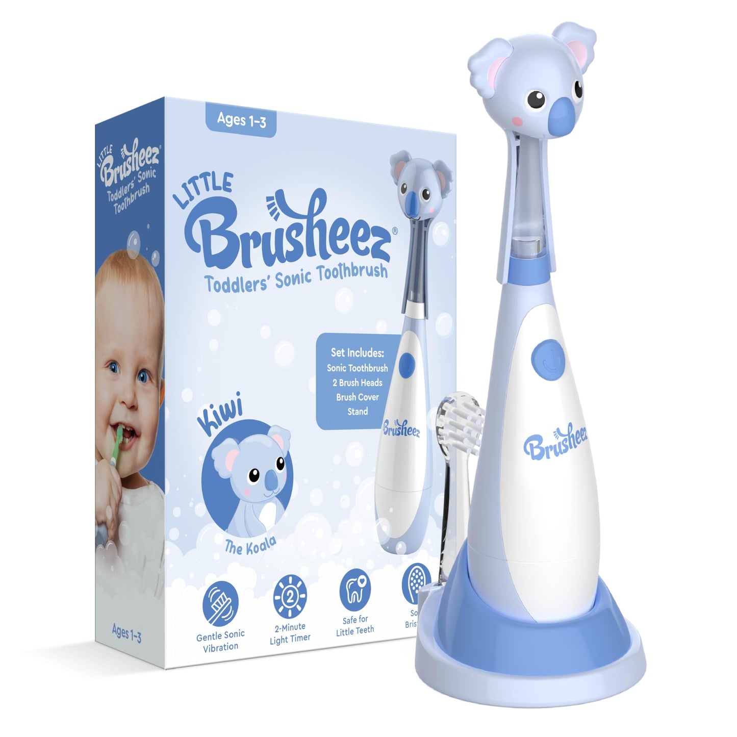Brusheez Toddlers Sonic Toothbrush – Safe 1-3 yrs, 2-Min Timer (Kiwi the Koala)