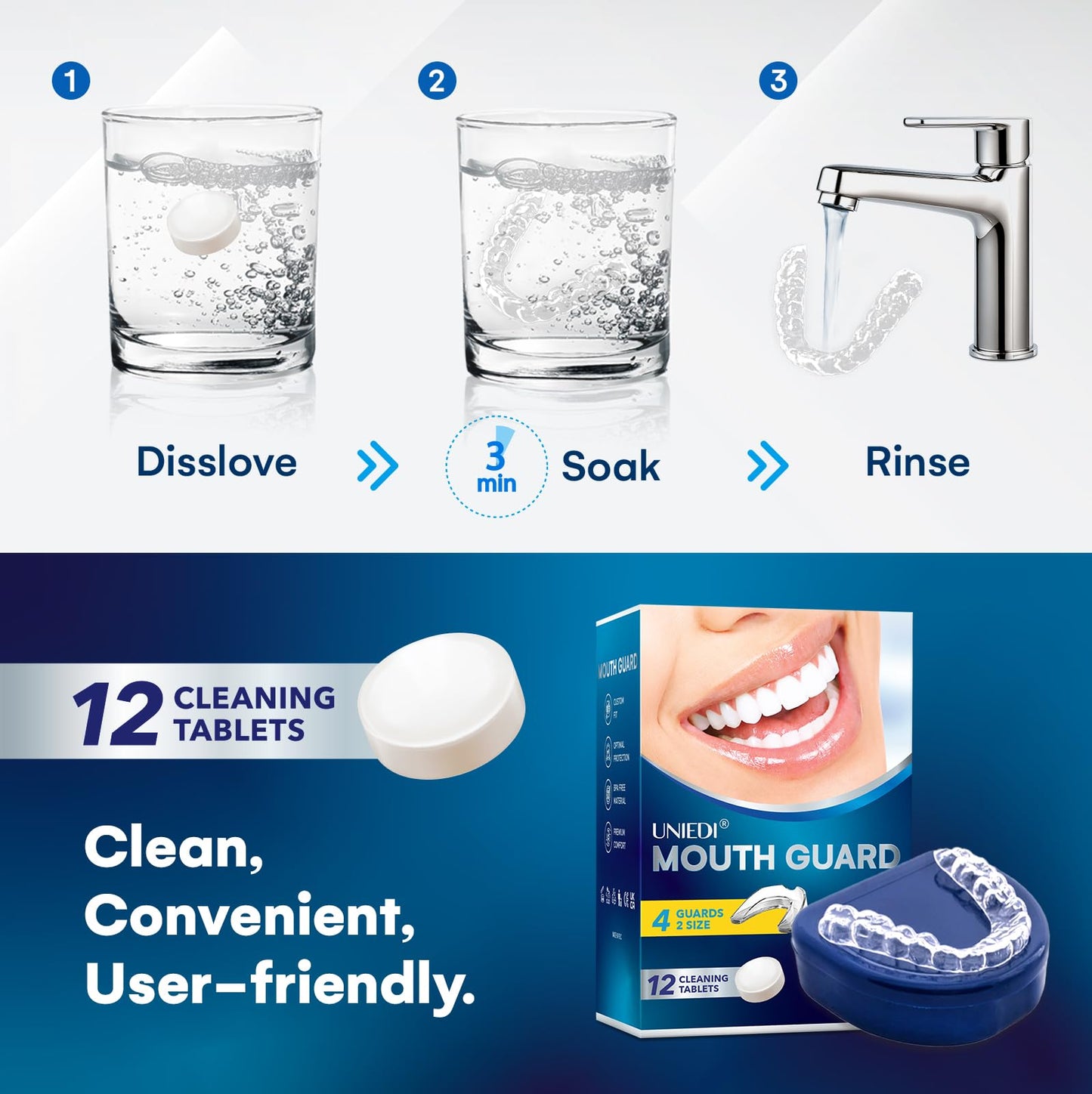 Mouth Guard for Teeth Grinding at Night – Custom Moldable Bruxism Guard + 12 Tablets