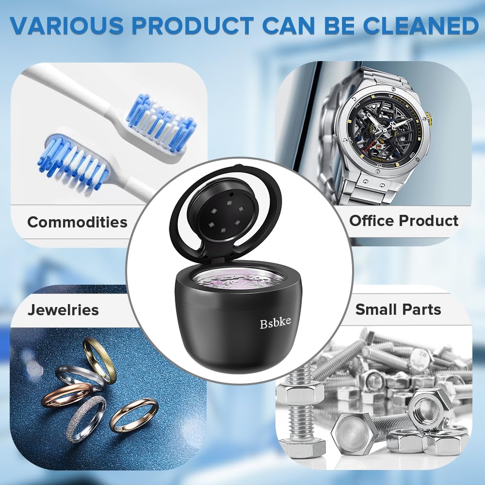 Bsbke Ultrasonic Retainer Cleaner 45kHz – 6 UV Lights, 200ml Capacity, Black