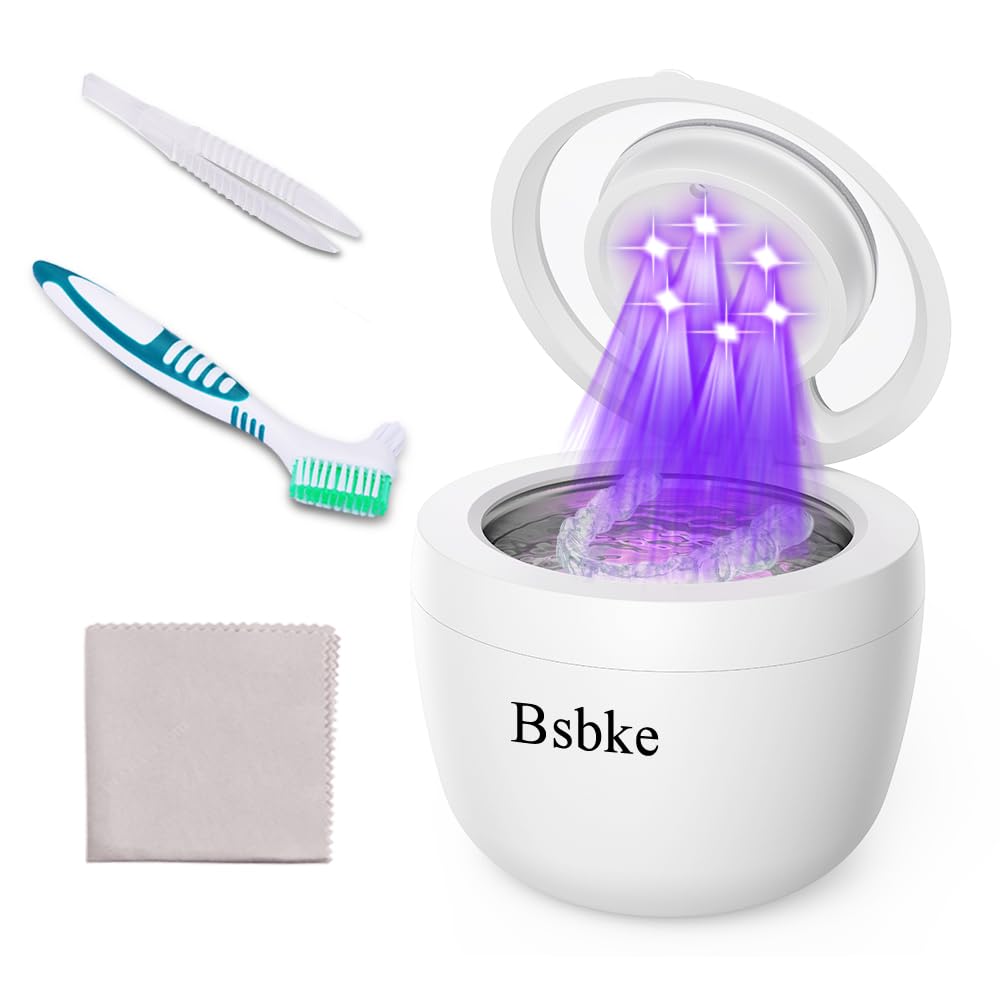 Bsbke Ultrasonic Retainer Cleaner 45kHz – 6 UV Lights, 200ml, White