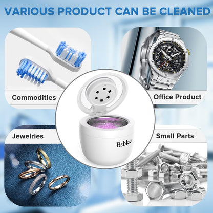 Bsbke Ultrasonic Retainer Cleaner 45kHz – 6 UV Lights, 200ml, White