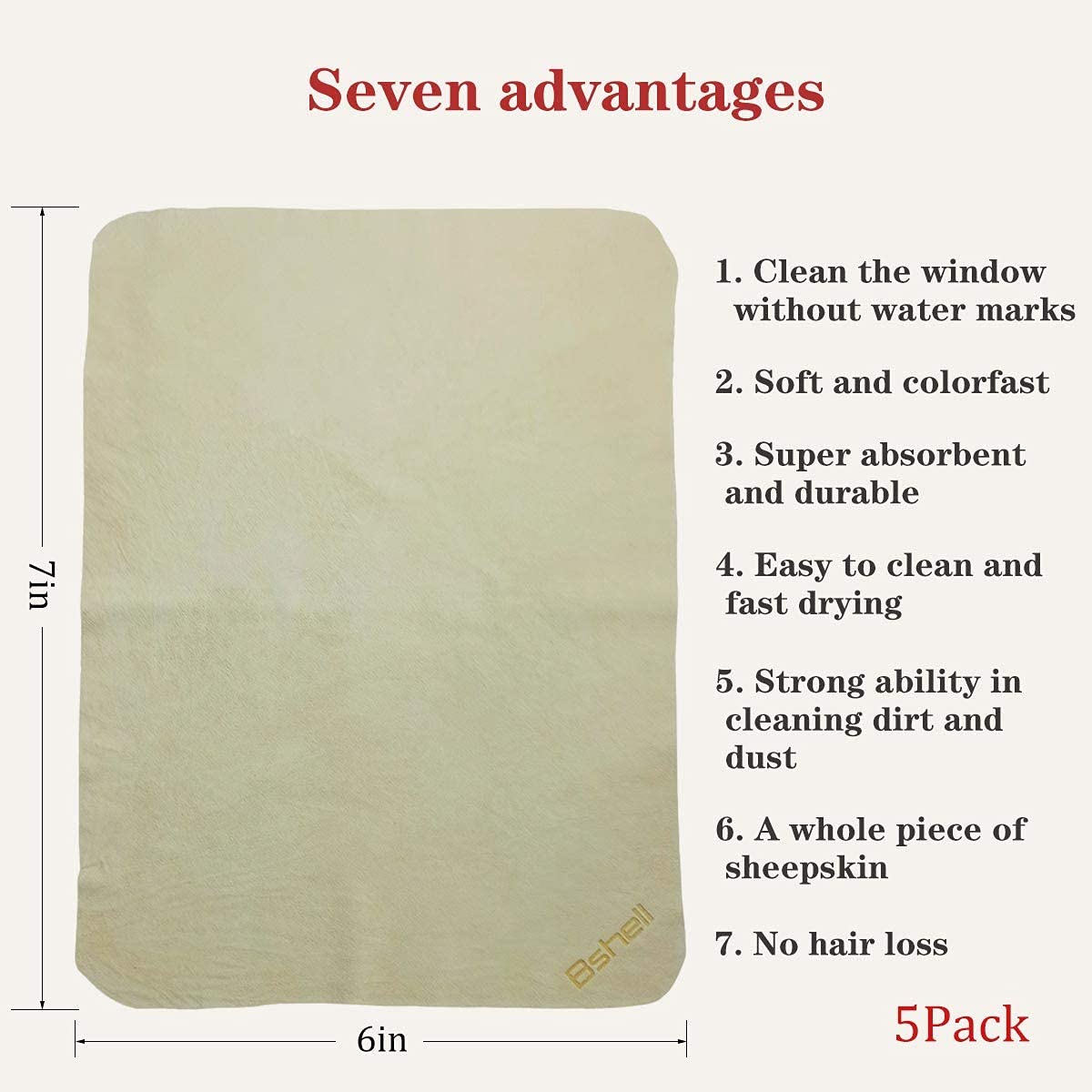BSHELL Chamois Cloth 7x6 in (Pack of 5) - Natural Leather Cleaning Cloths for Glasses, Jewelry, Cameras