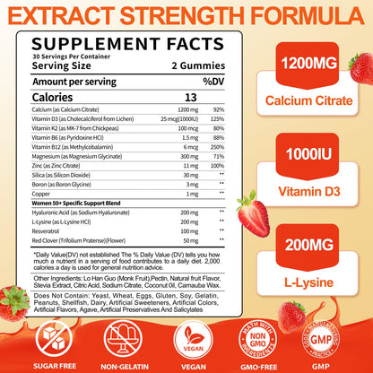 BSSTABBON 50+ Women’s Calcium Citrate Gummies – 1200mg, Vegan, D3/K2, Bone & Immune Support