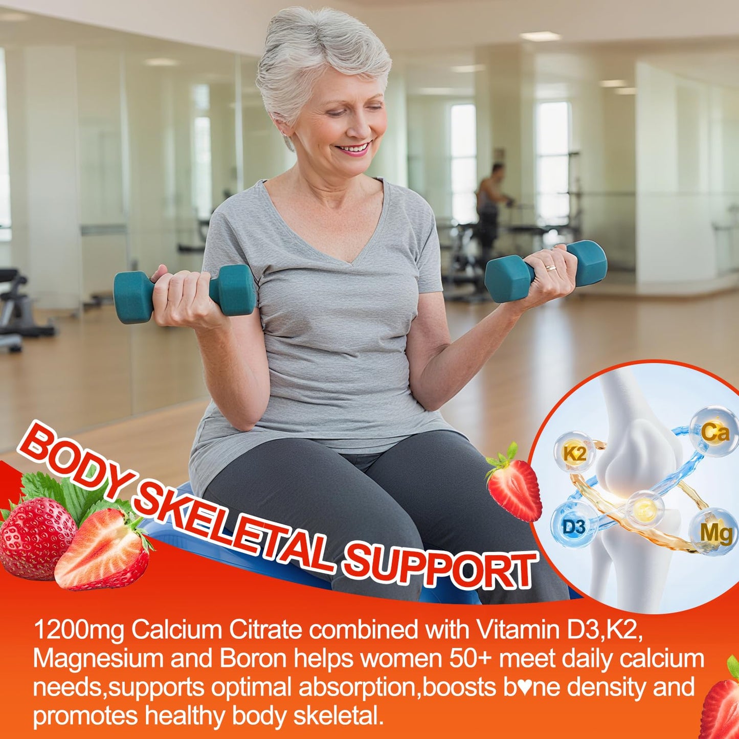 BSSTABBON 50+ Women’s Calcium Citrate Gummies – 1200mg, Vegan, D3/K2, Bone & Immune Support