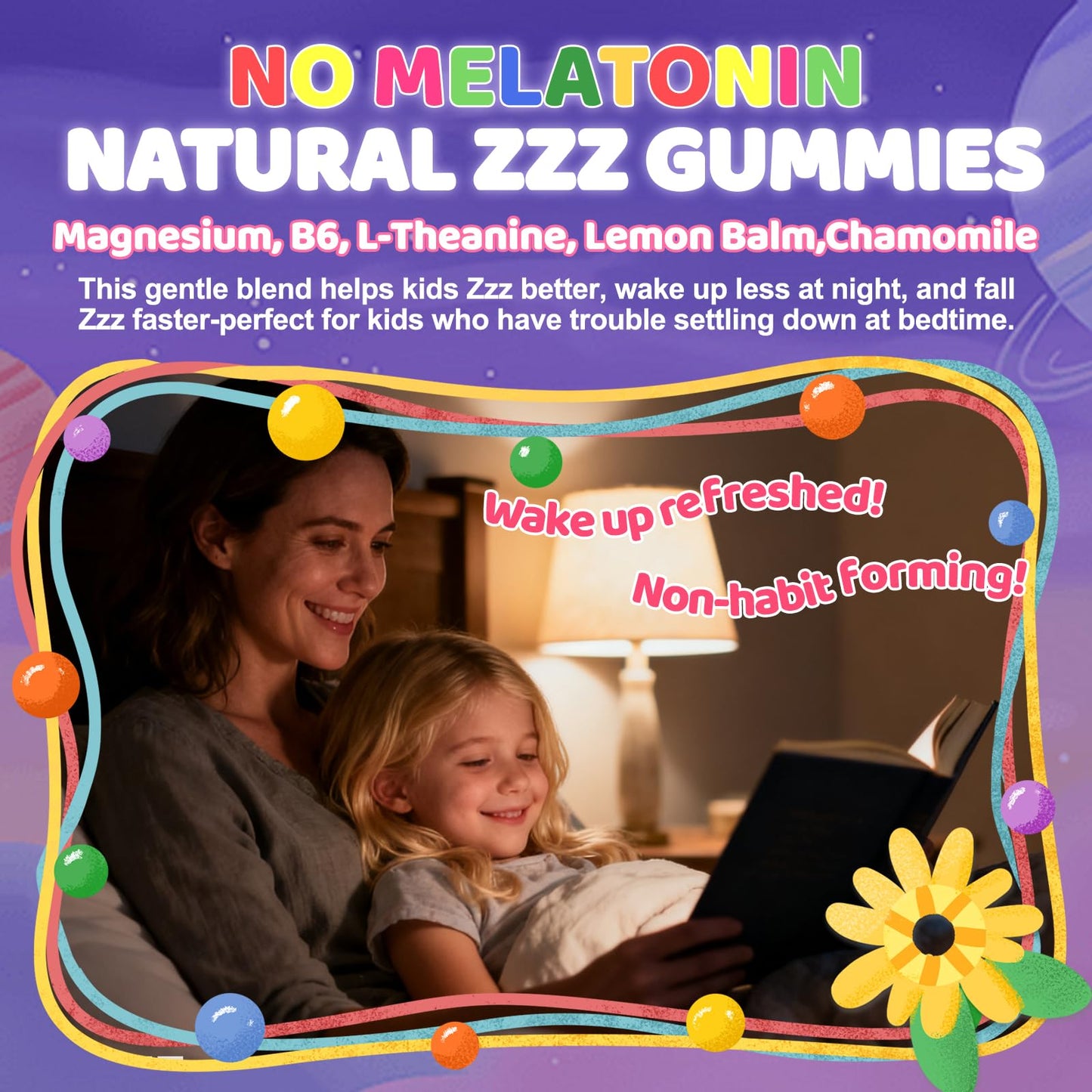 BSSTABBON Kid's Magnesium Glycinate Gummies – Melatonin-Free, L-Theanine, B6 D3, Omega-3 (120 ct)