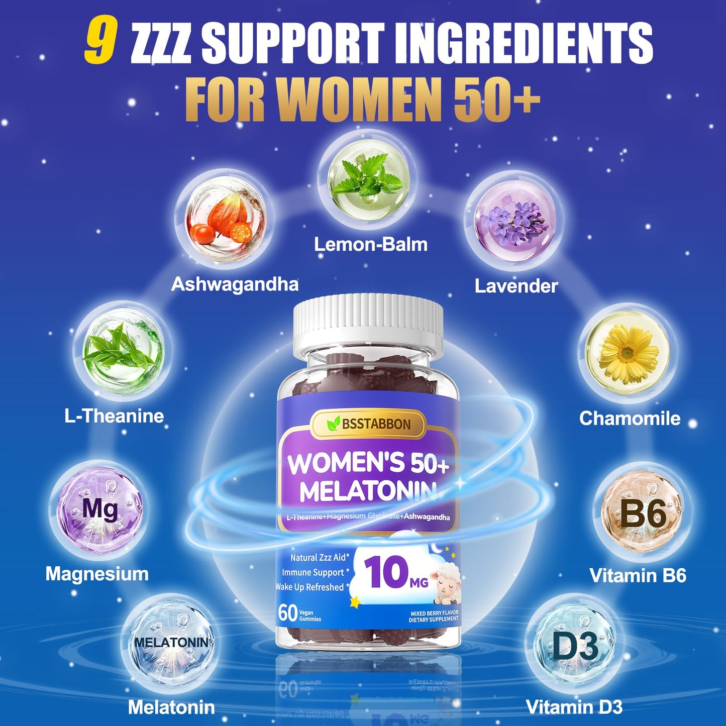 BSSTABBON Melatonin 10mg Gummies for Women 50+ - Max Strength + Vitamin D3
