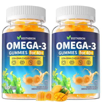 BSSTABBON Omega-3 Gummies for Adults 40+ – 1280mg Vegan EPA/DHA + D3 K2 Zinc Turmeric, 120 Count