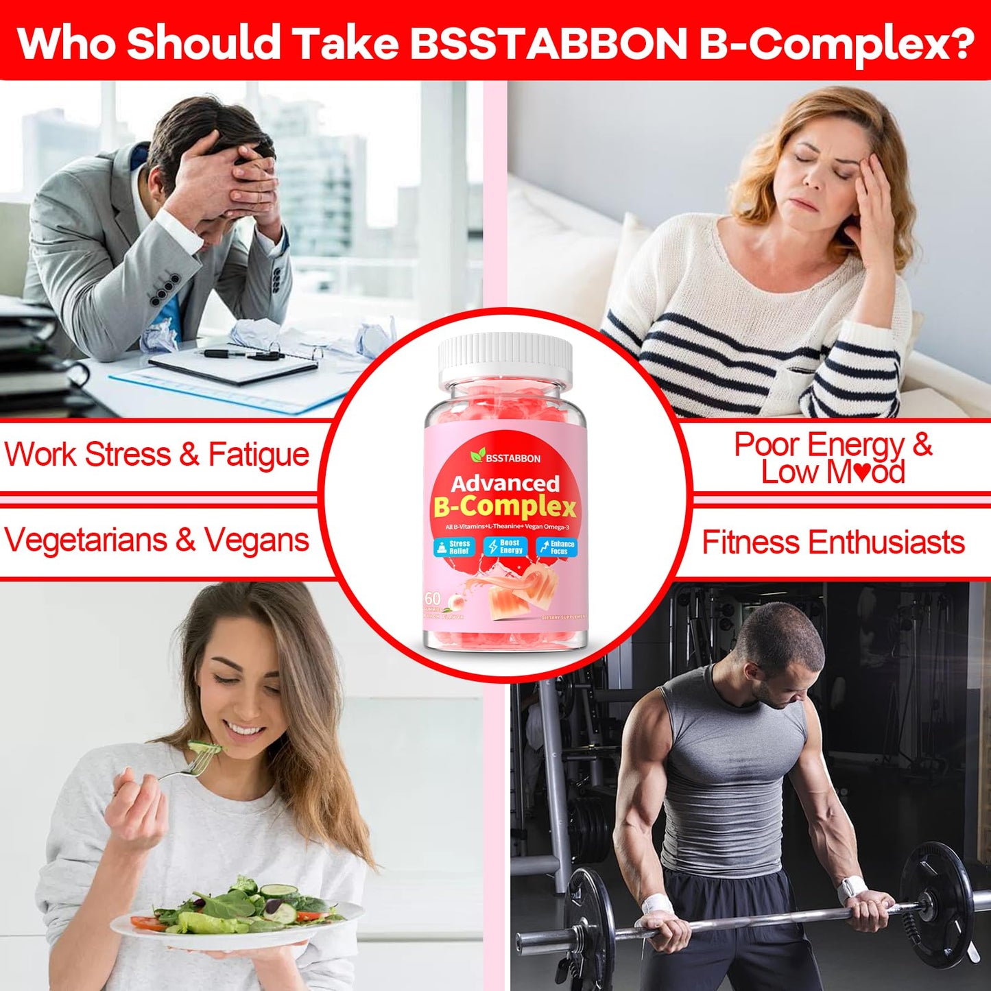 BSSTABBON Organic Methylated B Gummies – Energy Support (120 ct)
