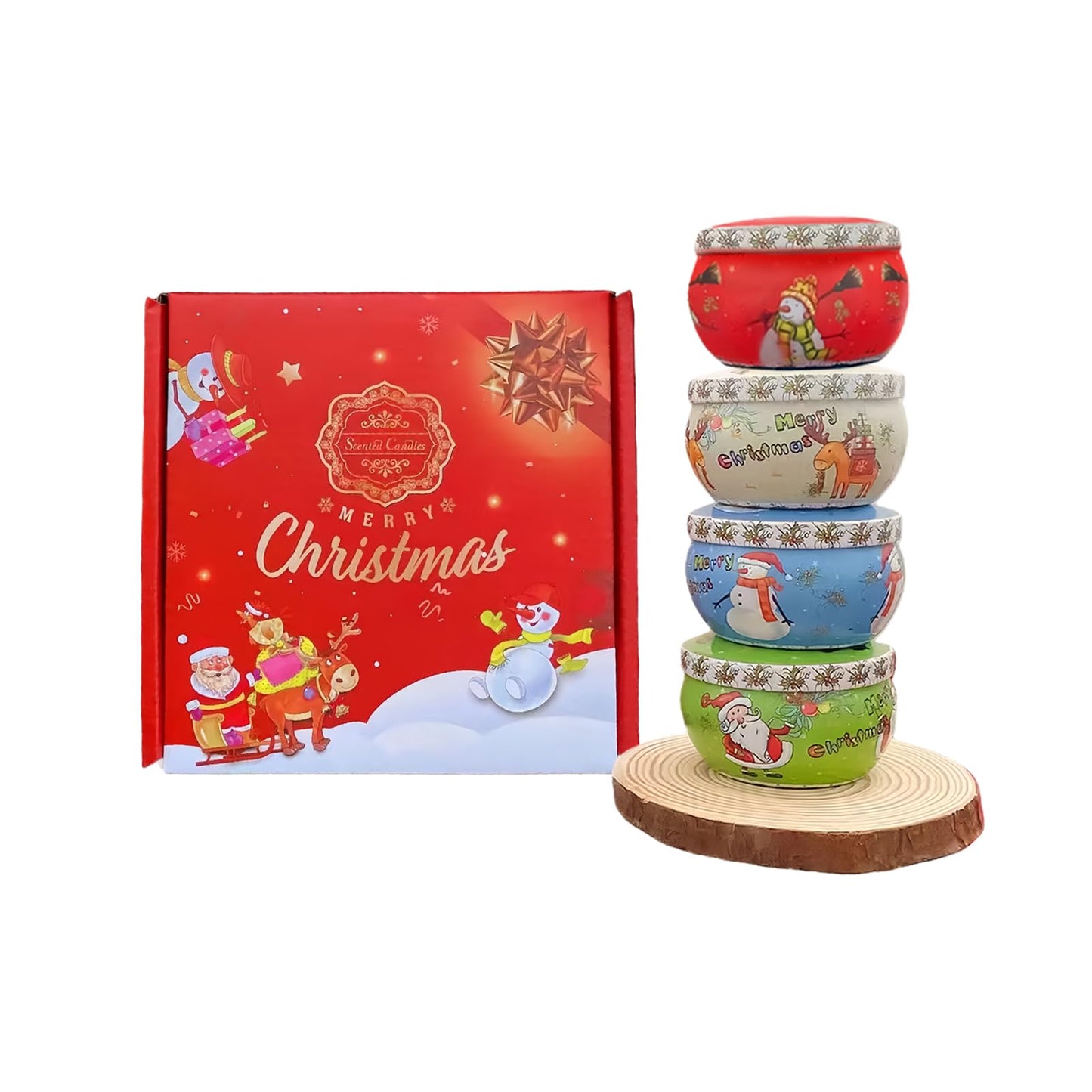 BTBIO Christmas Scented Candles Gift Set – 3 Holiday Aromatherapy Jars in Festive Box
