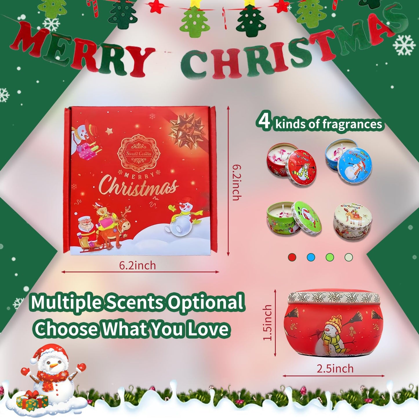 BTBIO Christmas Scented Candles Gift Set – 3 Holiday Aromatherapy Jars in Festive Box