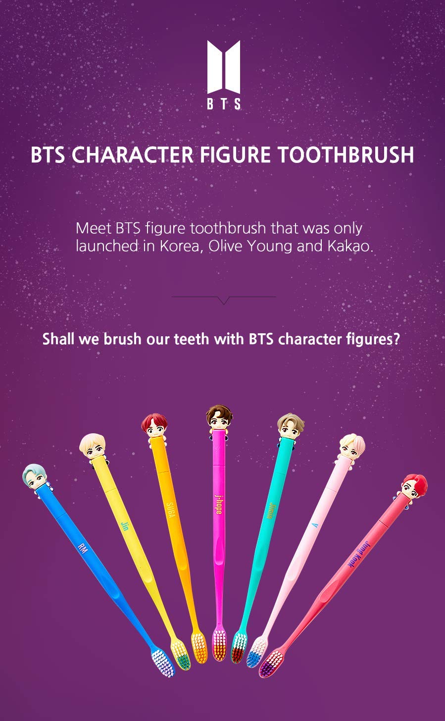 [BTS Official Merchandise] Fans Gift - K-Pop Idols Goods - BTS Character Figure Toothbrush with Convenient Magnetic Holder (Suga)
