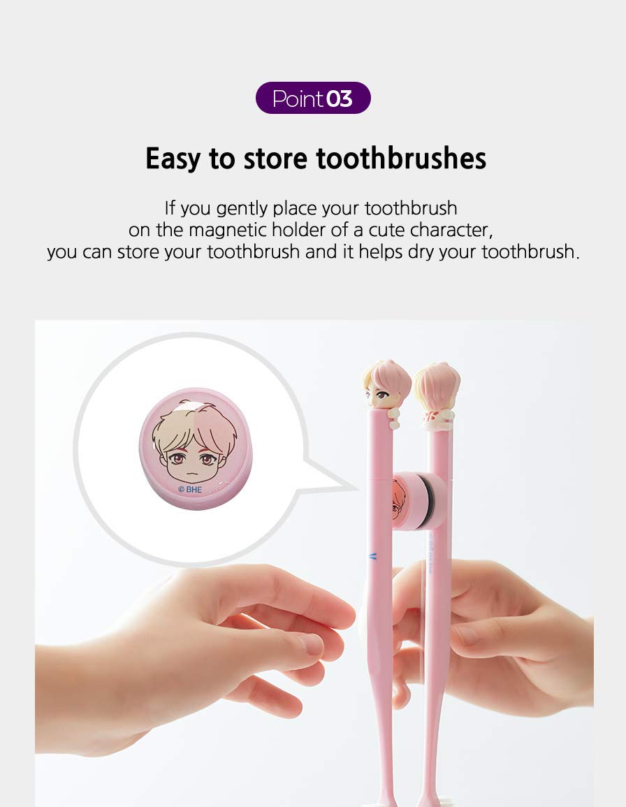 [BTS Official Merchandise] Fans Gift - K-Pop Idols Goods - BTS Character Figure Toothbrush with Convenient Magnetic Holder (Suga)
