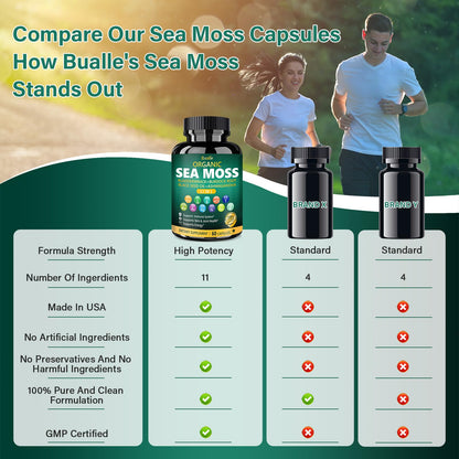 Bualle Organic Sea Moss Capsules with Black Seed Oil & Ashwagandha – 60 Capsules