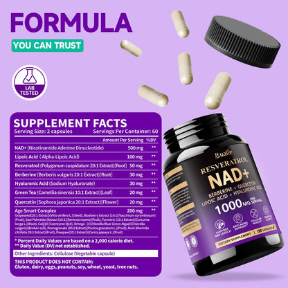 Bualle NAD Liposomal Supplement | Joint Support & Anti-Aging | 120 Capsules