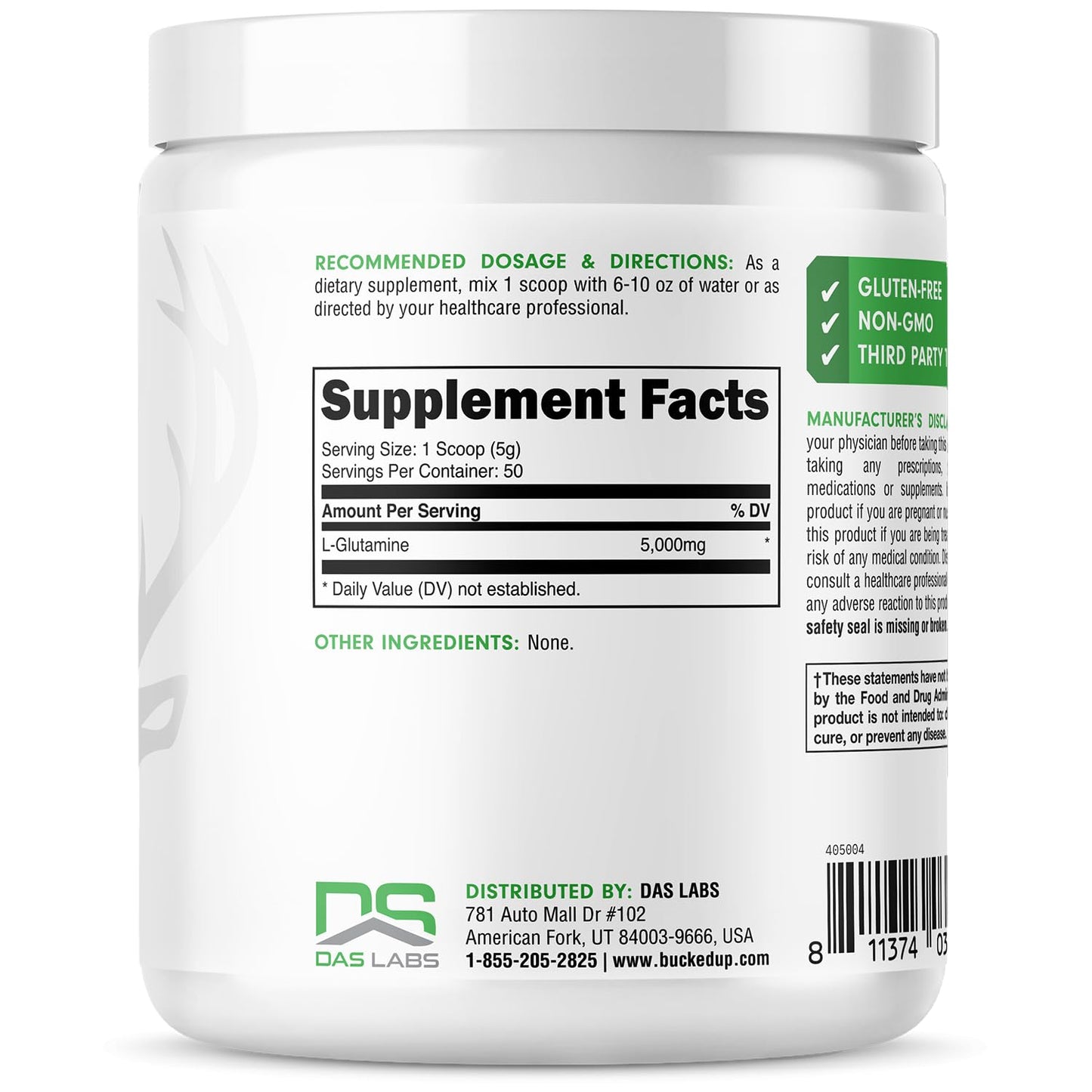 Bucked Up L-Glutamine (5000mg) – Essentials 50 Servings | 250g