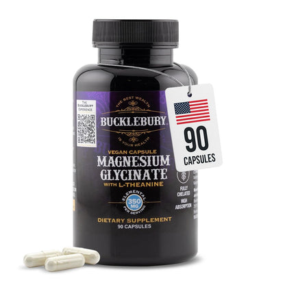 Bucklebury Magnesium Glycinate + L-Theanine 350mg - 90 Vegan Capsules