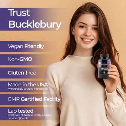 Bucklebury Magnesium Glycinate + L-Theanine 350mg - 90 Vegan Capsules