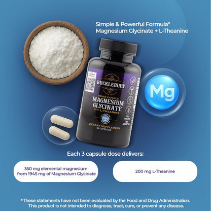 Bucklebury Magnesium Glycinate + L-Theanine 350mg - 90 Vegan Capsules