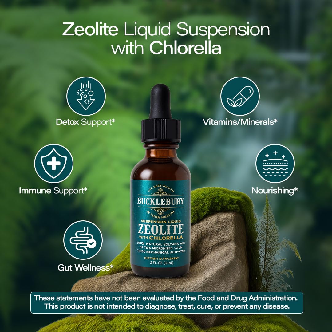 BUCKLEBURY Zeolite Liquid Suspension with Chlorella – Detox & Immune Support (60 Servings)