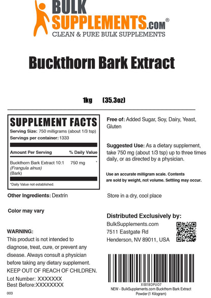 Buckthorn Bark Extract Powder 750mg - 1kg | Vegan & Gluten Free