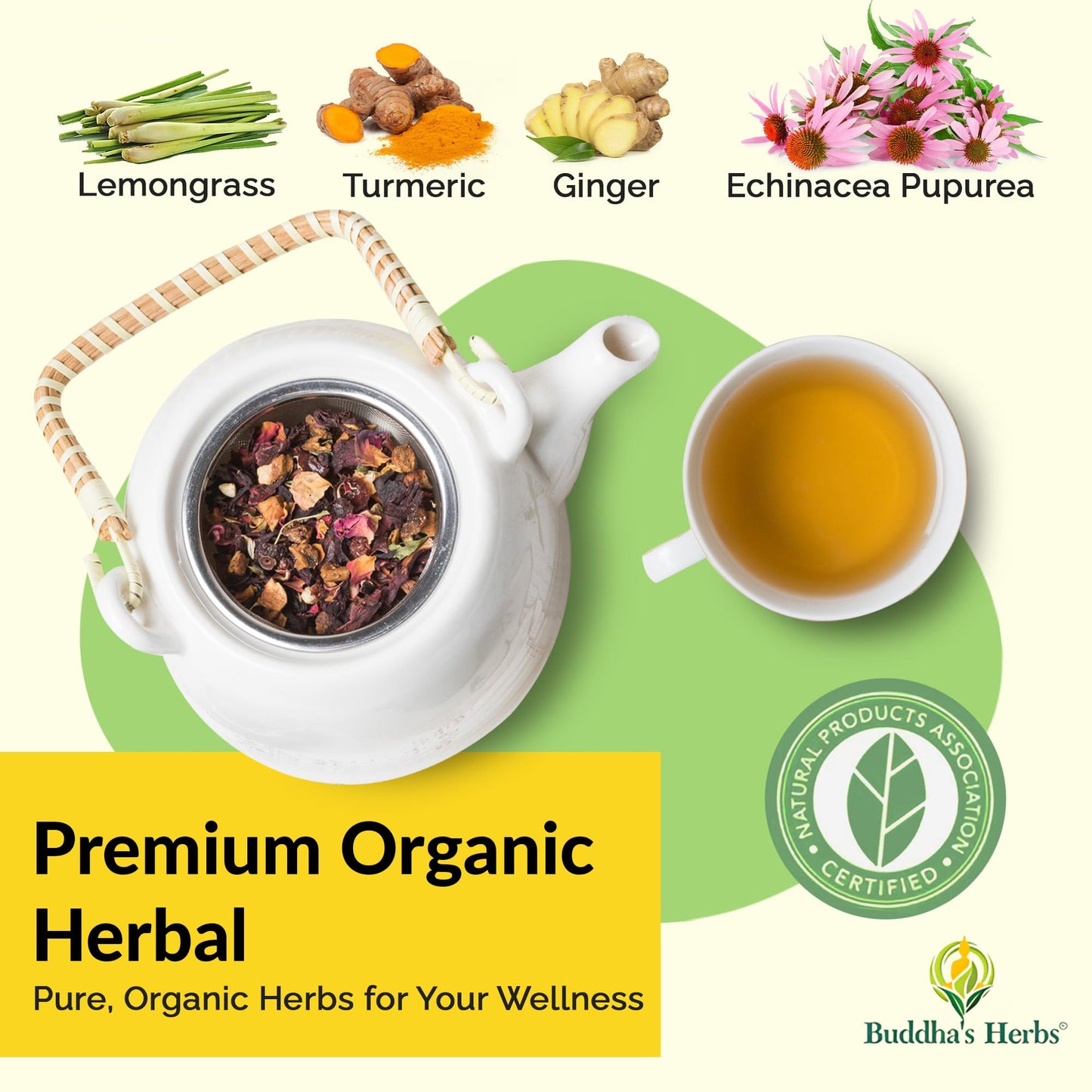 Buddha's Herbs Echinacea Tea – Immune Support with Zinc, Turmeric & Ginger (2 Pack)