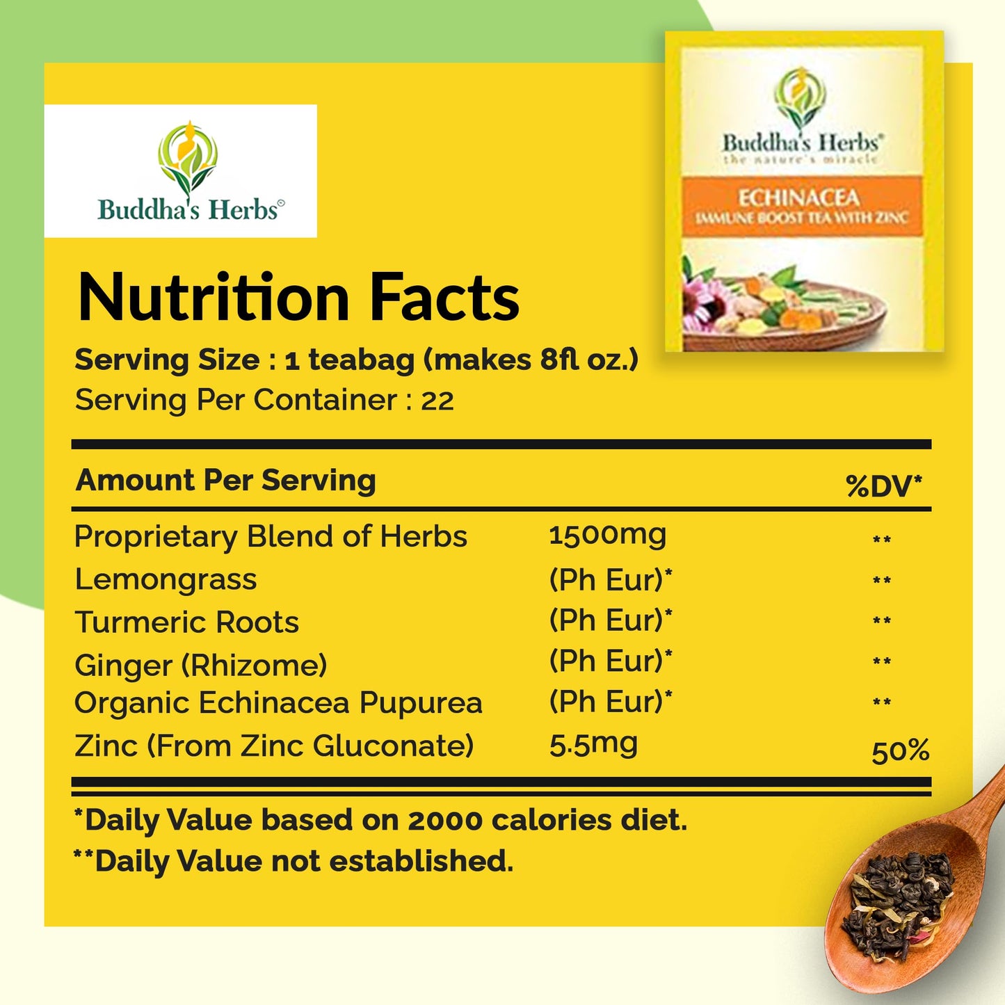 Buddha's Herbs Echinacea Tea – Immune Support with Zinc, Turmeric & Ginger (2 Pack)