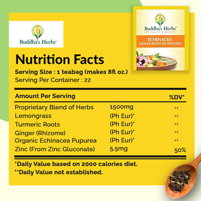 Buddha's Herbs Echinacea Tea – Immune Support with Zinc, Turmeric & Ginger (2 Pack)