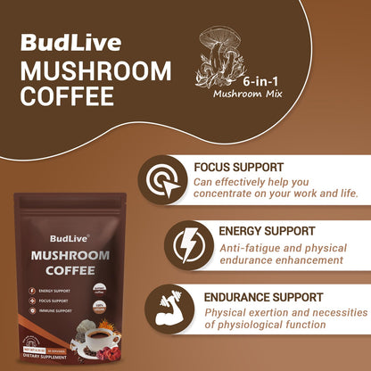 BudLive Mushroom Coffee – Lion's Mane, Reishi & Cordyceps (6-Mushroom Blend)