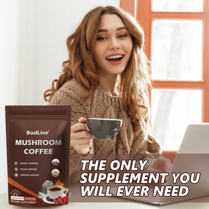 BudLive Mushroom Coffee – Lion's Mane, Reishi & Cordyceps (6-Mushroom Blend)