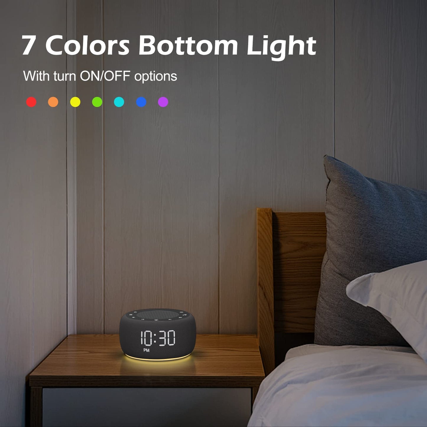 Buffbee Sound Machine & Alarm Clock 2-in-1 – 0-100% Brightness, 7-Color Light, 18 Sleep Sounds