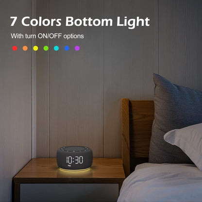 Buffbee Sound Machine & Alarm Clock 2-in-1 – 0-100% Brightness, 7-Color Light, 18 Sleep Sounds