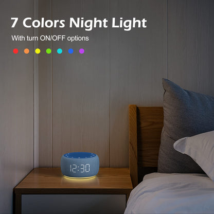 Buffbee Sound Machine & Alarm Clock 2-in-1 Twilight: 0–100% Brightness, 7-Color Ambient Light, Sleep Timer, 30-Level Volume