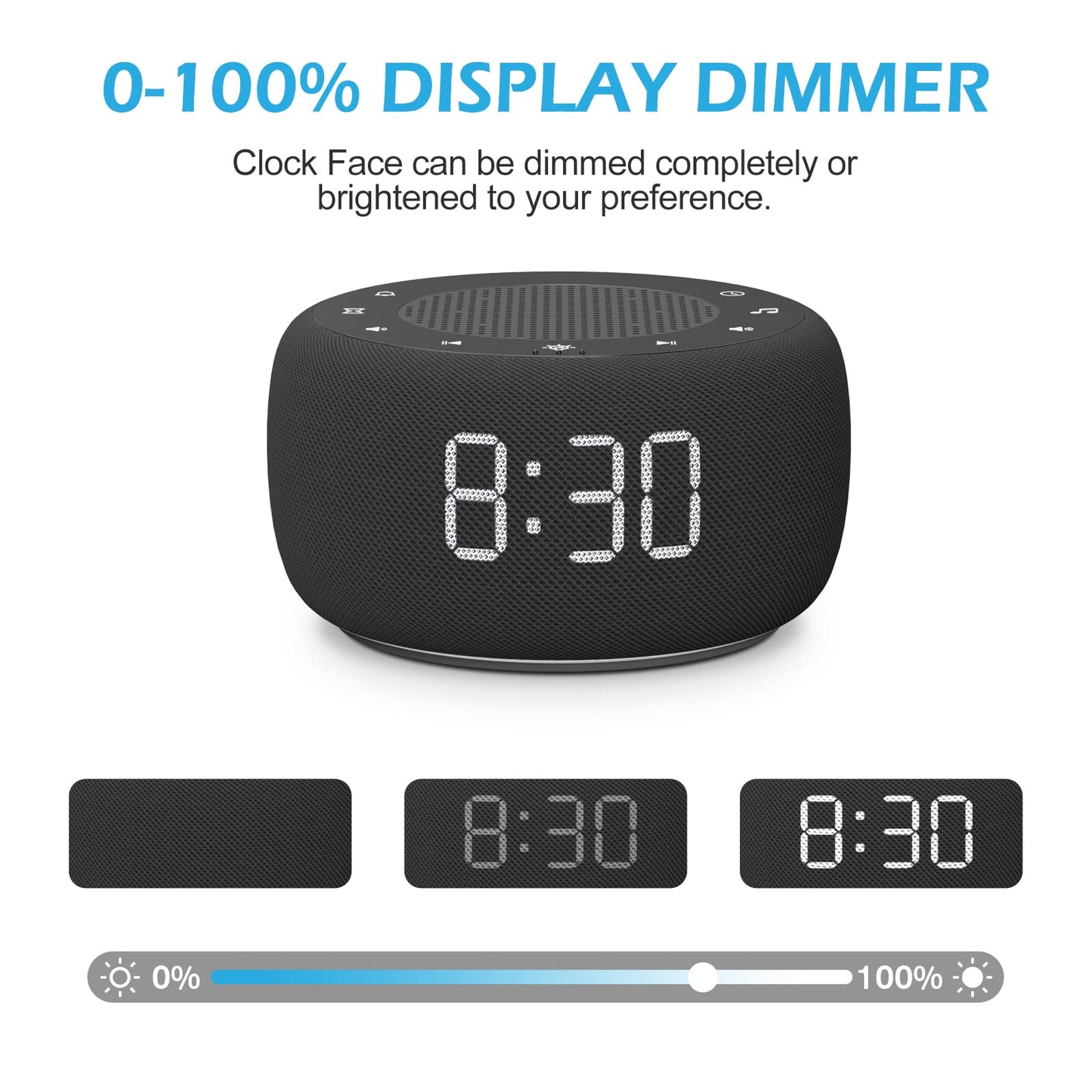 Buffbee Sound Machine & Alarm Clock 2-in-1 – 0-100% Brightness, 7-Color Light, 18 Sleep Sounds