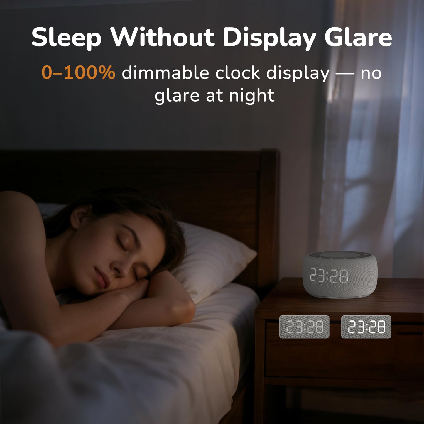 Buffbee 2-in-1 Sound Machine & Alarm Clock | 18 Soothing Sounds, 7 Night Lights, 30-Level Volume