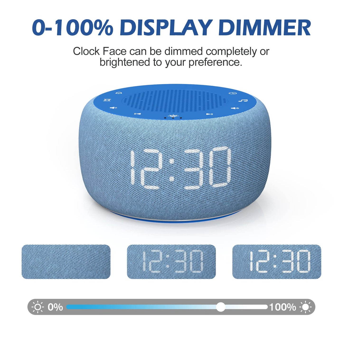 Buffbee Sound Machine & Alarm Clock 2-in-1 Twilight: 0–100% Brightness, 7-Color Ambient Light, Sleep Timer, 30-Level Volume