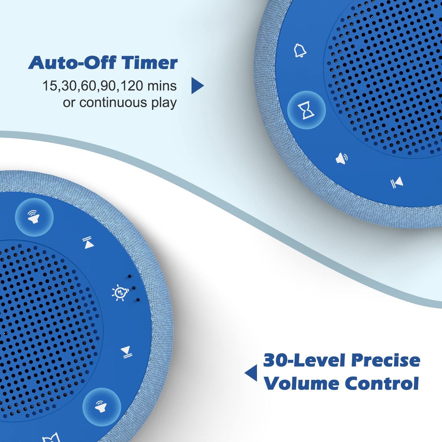 Buffbee Sound Machine & Alarm Clock 2-in-1 Twilight: 0–100% Brightness, 7-Color Ambient Light, Sleep Timer, 30-Level Volume