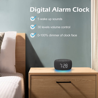 Buffbee Sound Machine & Alarm Clock 2-in-1 – 0-100% Brightness, 7-Color Light, 18 Sleep Sounds