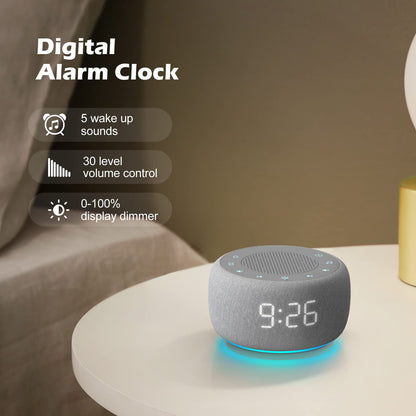 Buffbee 2-in-1 Sound Machine & Alarm Clock | 18 Soothing Sounds, 7 Night Lights, 30-Level Volume