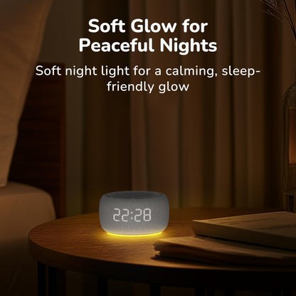 Buffbee 2-in-1 Sound Machine & Alarm Clock | 18 Soothing Sounds, 7 Night Lights, 30-Level Volume
