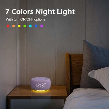 Buffbee 2-in-1 Sound Machine & Alarm Clock — Adjustable Brightness, 30-Level Volume, Purple