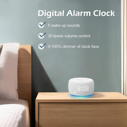 Buffbee Sound Machine & Alarm Clock 2-in-1 – 18 Sleep Sounds, 30-Level Volume, Adjustable Brightness