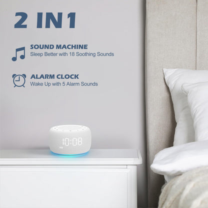 Buffbee Sound Machine & Alarm Clock 2-in-1 – 18 Sleep Sounds, 30-Level Volume, Adjustable Brightness