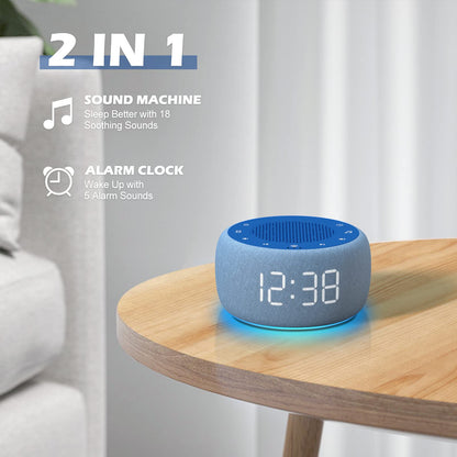 Buffbee Sound Machine & Alarm Clock 2-in-1 Twilight: 0–100% Brightness, 7-Color Ambient Light, Sleep Timer, 30-Level Volume