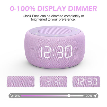 Buffbee 2-in-1 Sound Machine & Alarm Clock — Adjustable Brightness, 30-Level Volume, Purple