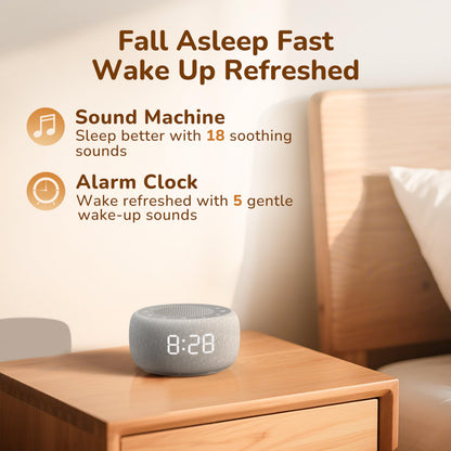 Buffbee 2-in-1 Sound Machine & Alarm Clock | 18 Soothing Sounds, 7 Night Lights, 30-Level Volume