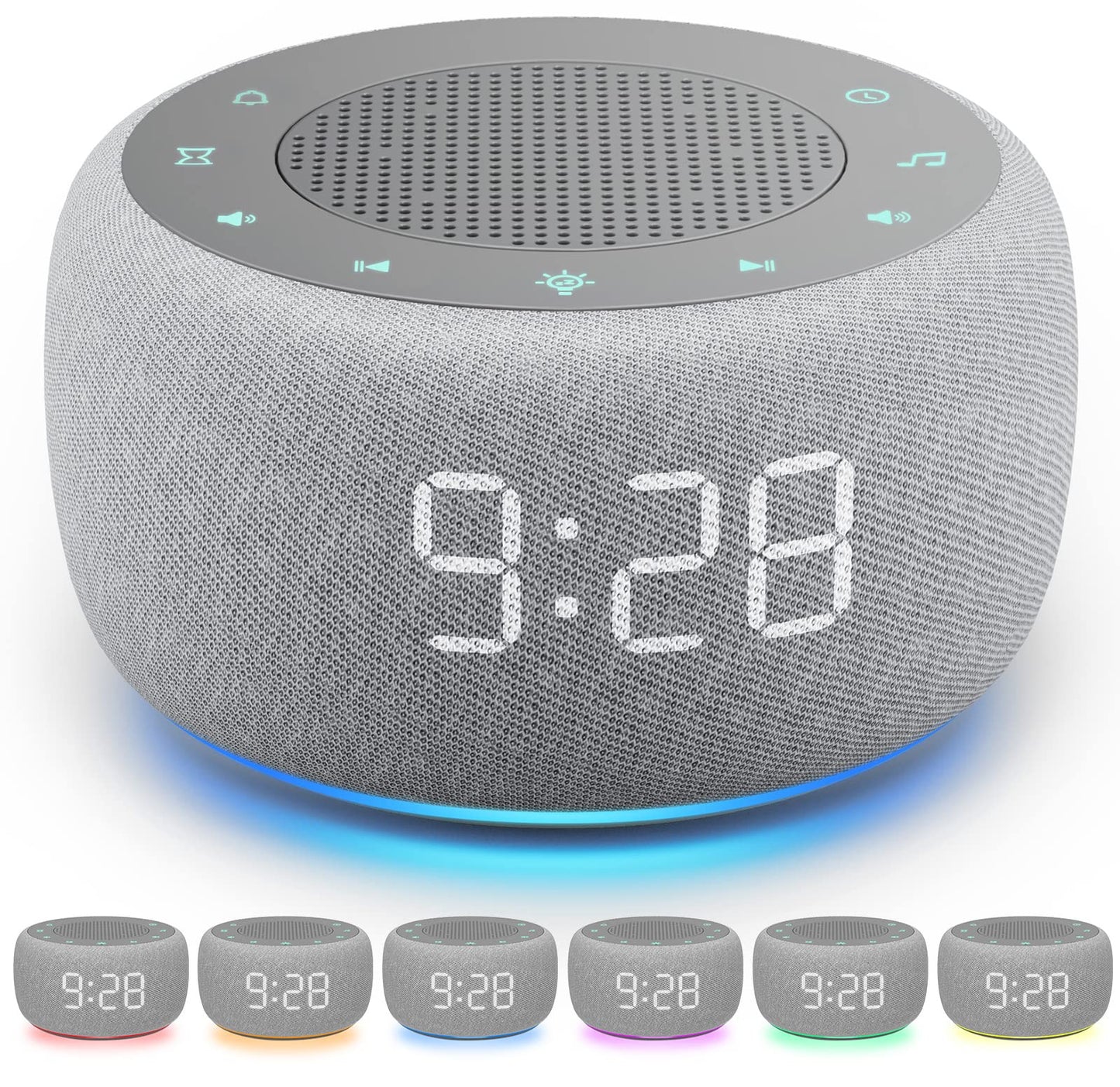 Buffbee 2-in-1 Sound Machine & Alarm Clock | 18 Soothing Sounds, 7 Night Lights, 30-Level Volume