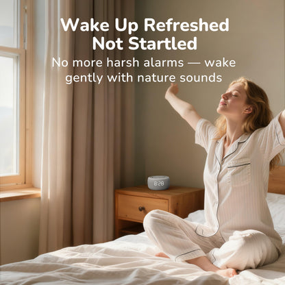 Buffbee 2-in-1 Sound Machine & Alarm Clock | 18 Soothing Sounds, 7 Night Lights, 30-Level Volume