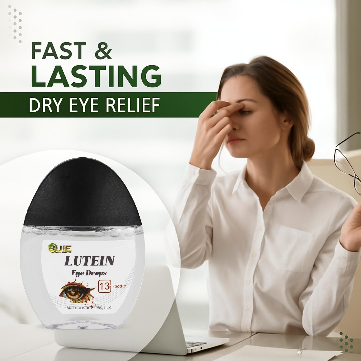 BUIE Lutein Eye Drops – Gentle Daily Eye Care with Lutein, Honeysuckle, Cassia Seed, Wild Chrysanthemum & Vitamin B6 – Hydrating, Preservative-Free, Lens-Friendly Formula – 0.5 fl oz